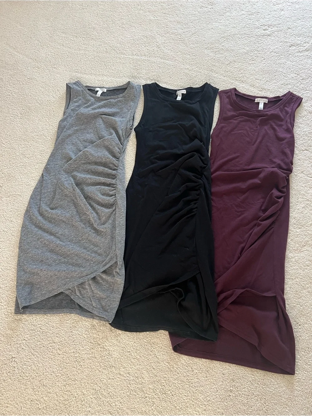 Leith Sleeveless Ruched Mini Dress Trio - Gray, Black, Plum - Picture 1 of 5